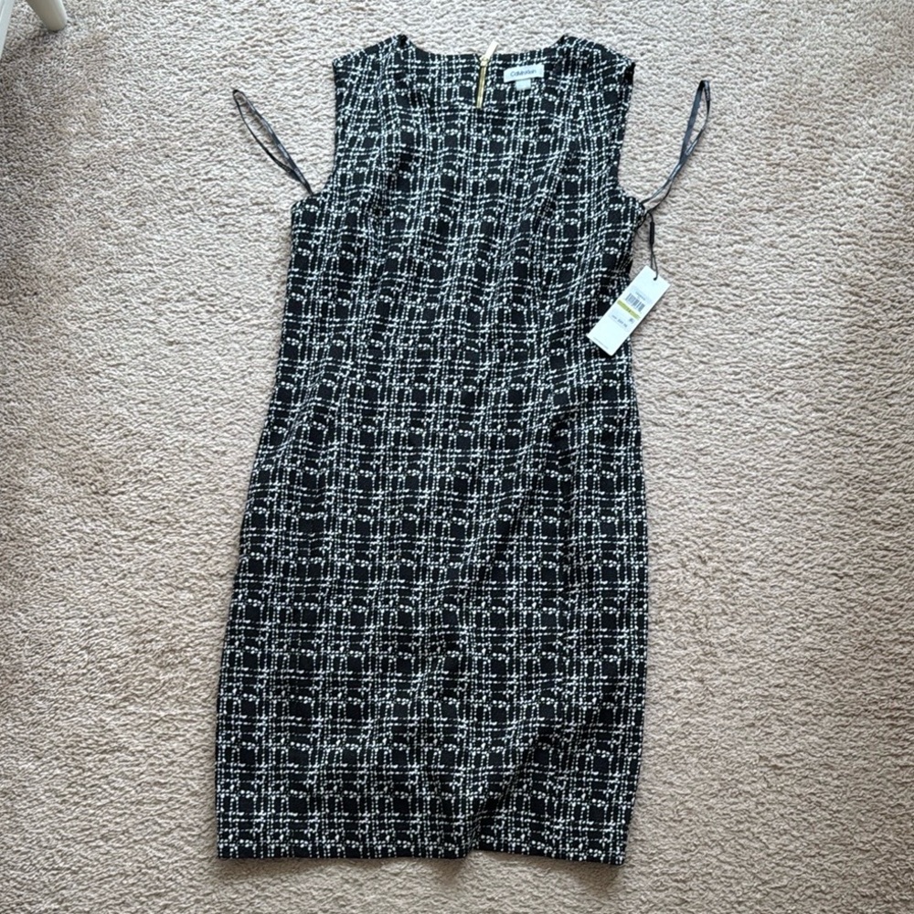 Calvin Klein Black and White Sheath Dress Size 14 NWT